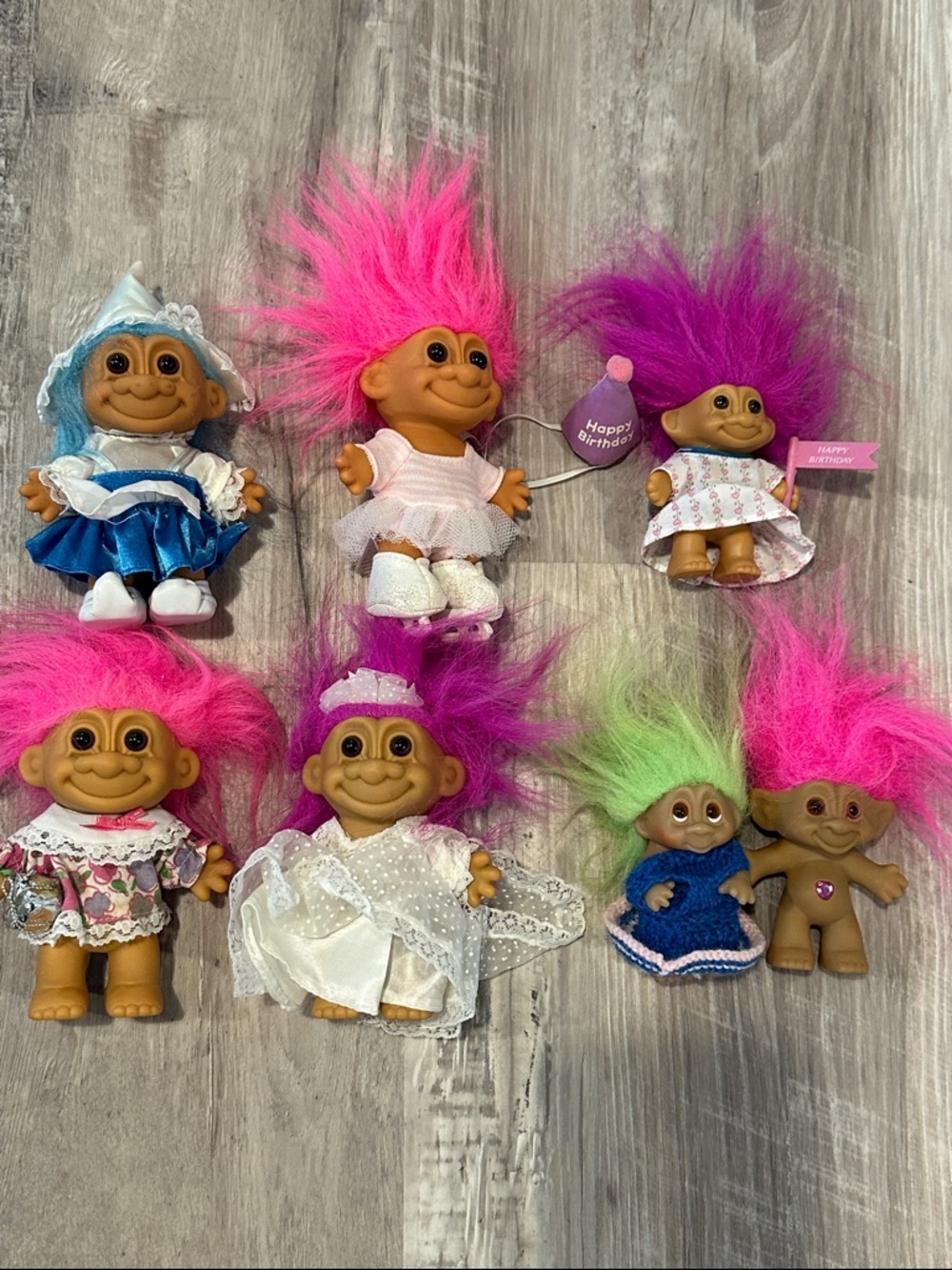 Vintage Troll Dolls Lot with Bright Neon Hair